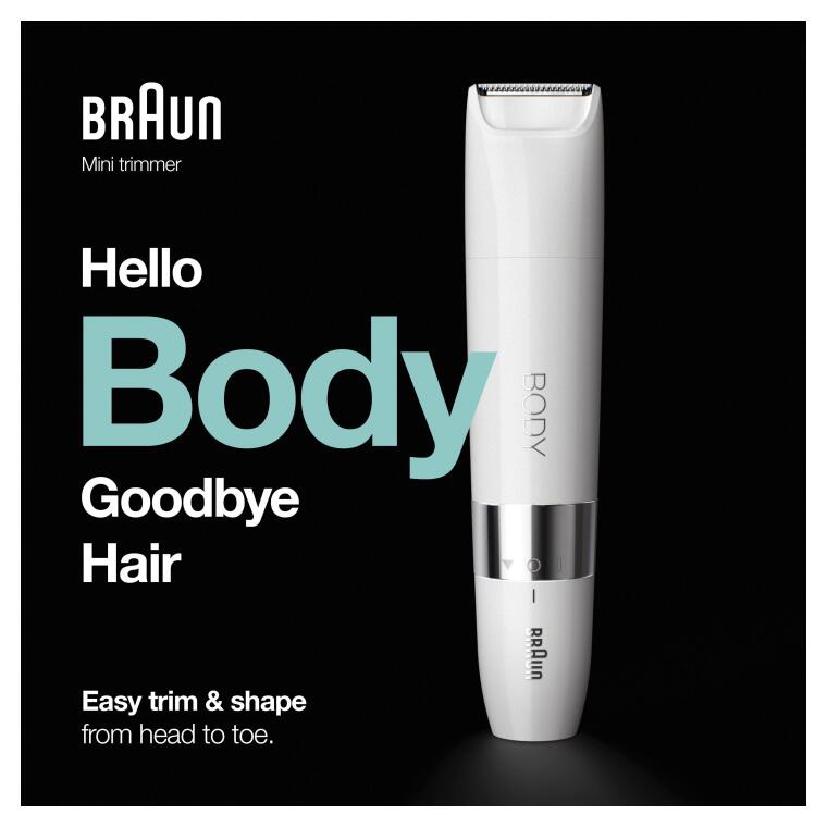 Braun Body Mini Trimmer BS1000 Vücut Tüy Kesme Makinesi + Düzeltici Tarak, Pil ve Temizleme Fırçası