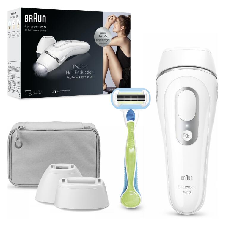 Braun IPL Silk·expert Pro 3, Evde Tüy Alma, Çanta, Venus Tıraş Makinesi, 2 Başlık ile, PL3122