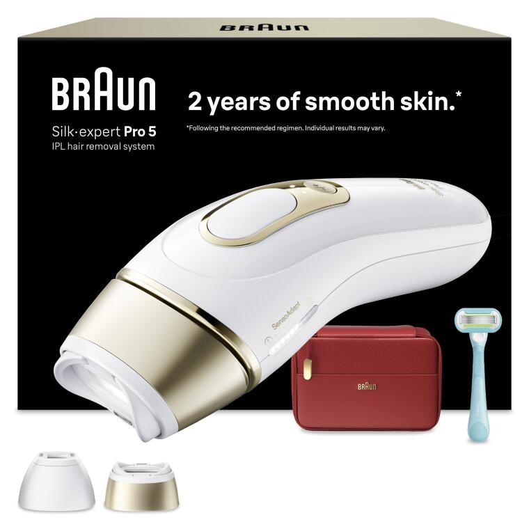 Braun IPL Silk·expert Pro 5, Evde Lazerle Tüy Alma, Çanta, Gillette Venus, 2 Başlık, PL5221