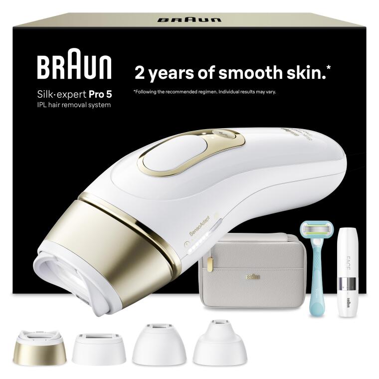 Braun IPL Silk·expert Pro 5, Evde Lazerle Tüy Alma, Mini Yüz Tüy Alma Cihazı, 4 Başlık, PL5412
