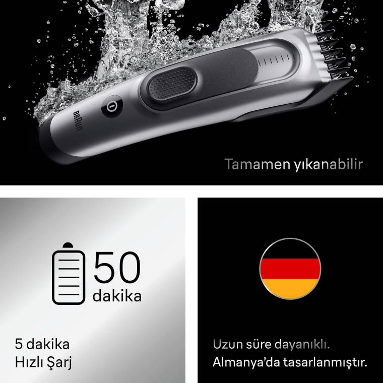 Braun Saç Kesme Makinesi Series 7, +5 Aksesuar, Ömür Boyu Keskin Bıçak, 17 Uzunluk, HC7590