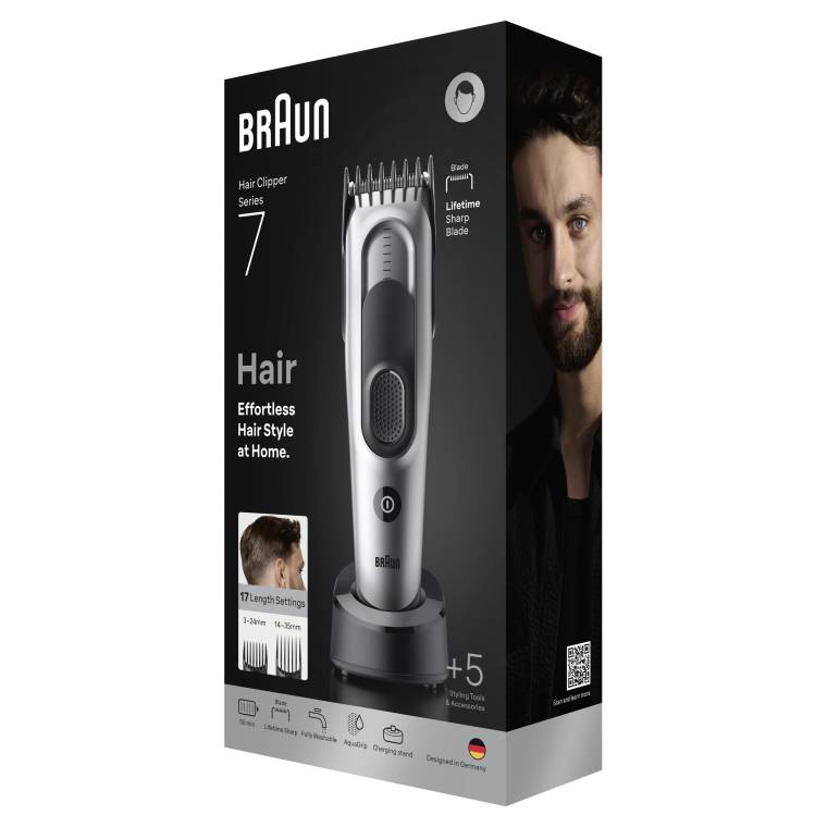 Braun Saç Kesme Makinesi Series 7, +5 Aksesuar, Ömür Boyu Keskin Bıçak, 17 Uzunluk, HC7590