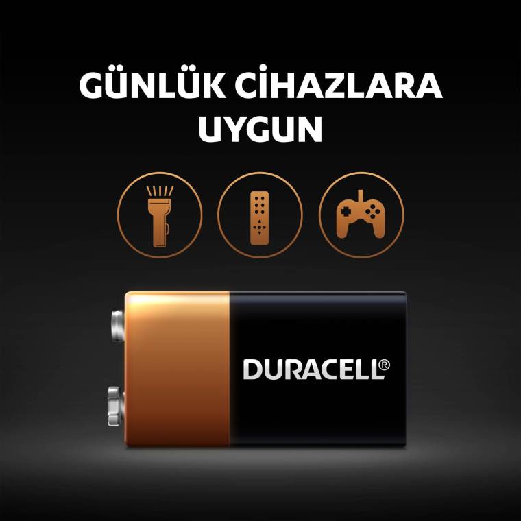 Duracell Alkalin 9V Pil, (6LR61 / MN1604), 1'li Paket