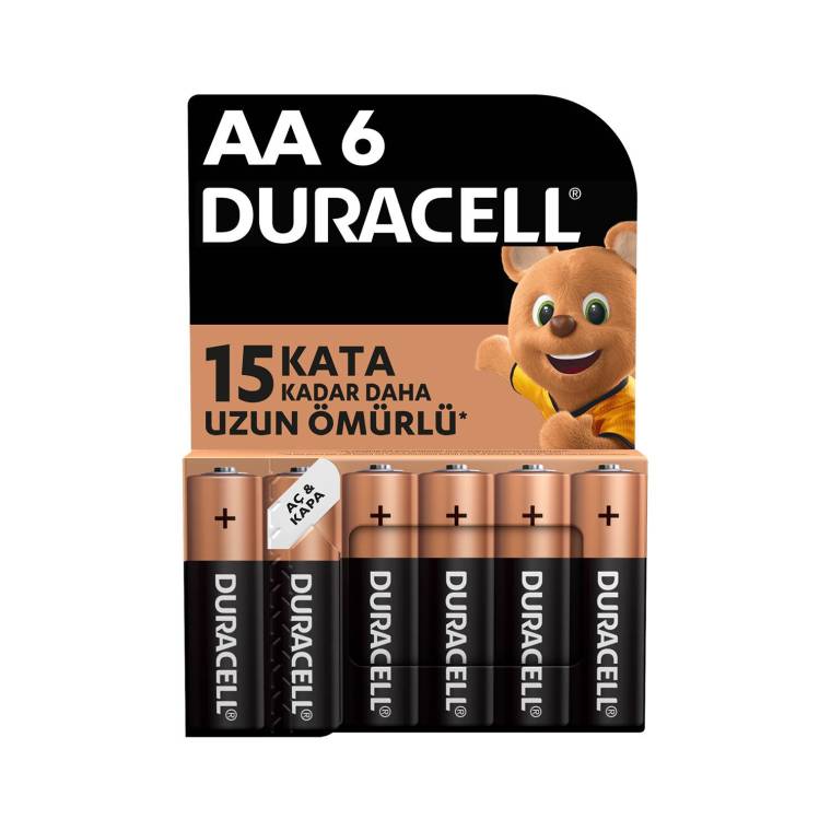 Duracell Alkalin AA Piller, 6'lı paket