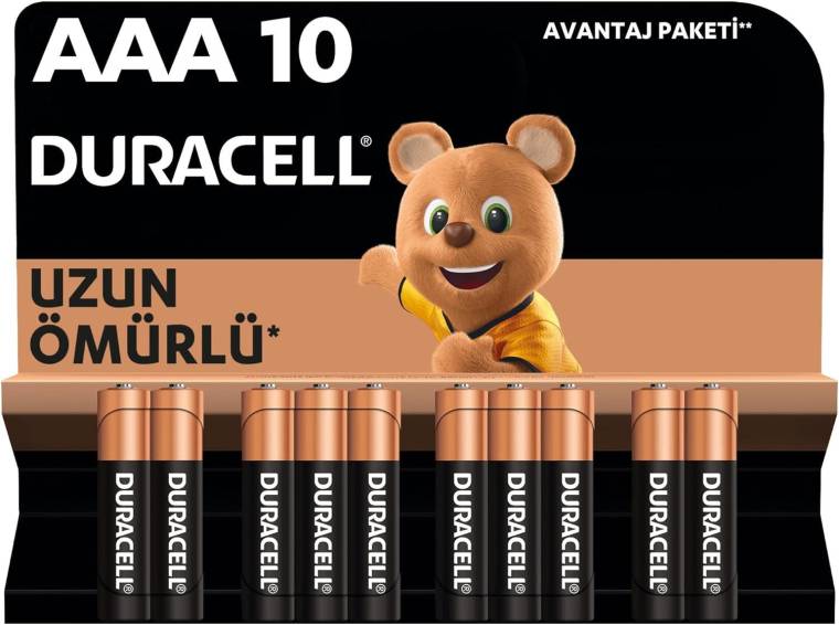 Duracell Alkalin AAA İnce Kalem Pil, 1,5V (LR03 / MN2400), 10’lu Paket
