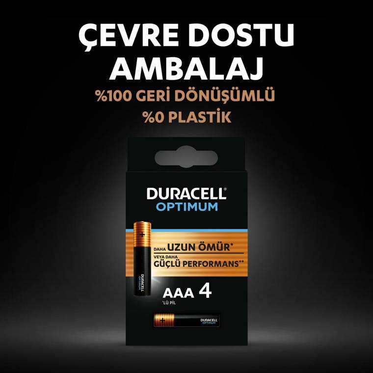 Duracell Optimum AAA Alkalin Pil, 1,5 V LR03 MN2400, 4’lü paket
