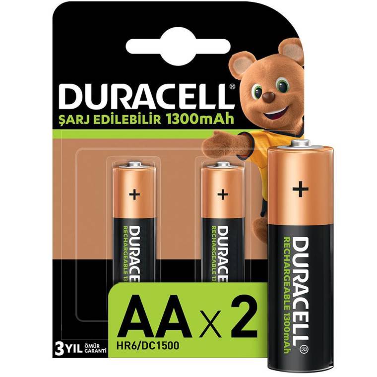 Duracell Şarj Edilebilir AA 1300mAh Piller, 2’li paket