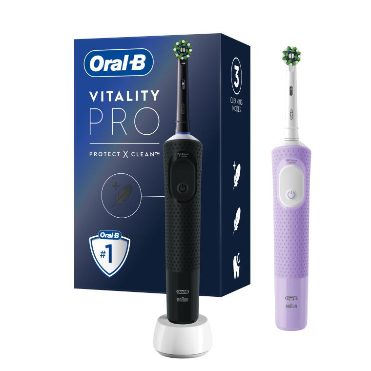 Oral-B D103 Vitality Pro Cross Action Şarjlı Diş Fırçası 2'li Avantaj Paketi - Siyah / Lila