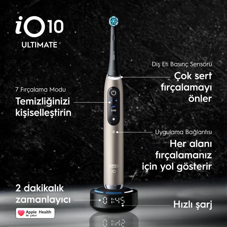 Oral-B iO10 Gold Şarjlı/Elektrikli Diş Fırçası, 1 Fırça Başlığı, Hızlı Manyetik Şarj Cihazı, Uzun Ömürlü Pil, Şarj Eden Seyahat Kabı