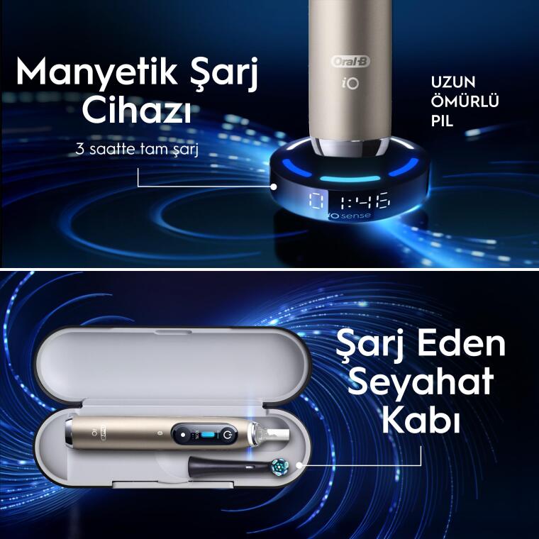 Oral-B iO10 Gold Şarjlı/Elektrikli Diş Fırçası, 1 Fırça Başlığı, Hızlı Manyetik Şarj Cihazı, Uzun Ömürlü Pil, Şarj Eden Seyahat Kabı