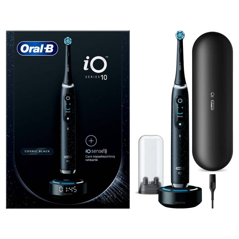 Oral-B iO10 Kozmik Siyah Şarjlı/Elektrikli Diş Fırçası, 1 Fırça Başlığı, Hızlı Manyetik Şarj Cihazı, Uzun Ömürlü Pil, Şarj Eden Seyahat Kabı