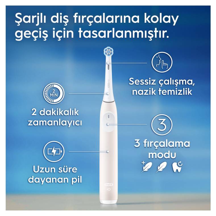 Oral-B iO2 Pembe Şarjlı/Elektrikli Diş Fırçası, 1 Fırça Başlığı, Tek Şarjda 4 Haftaya Varan Kullanım