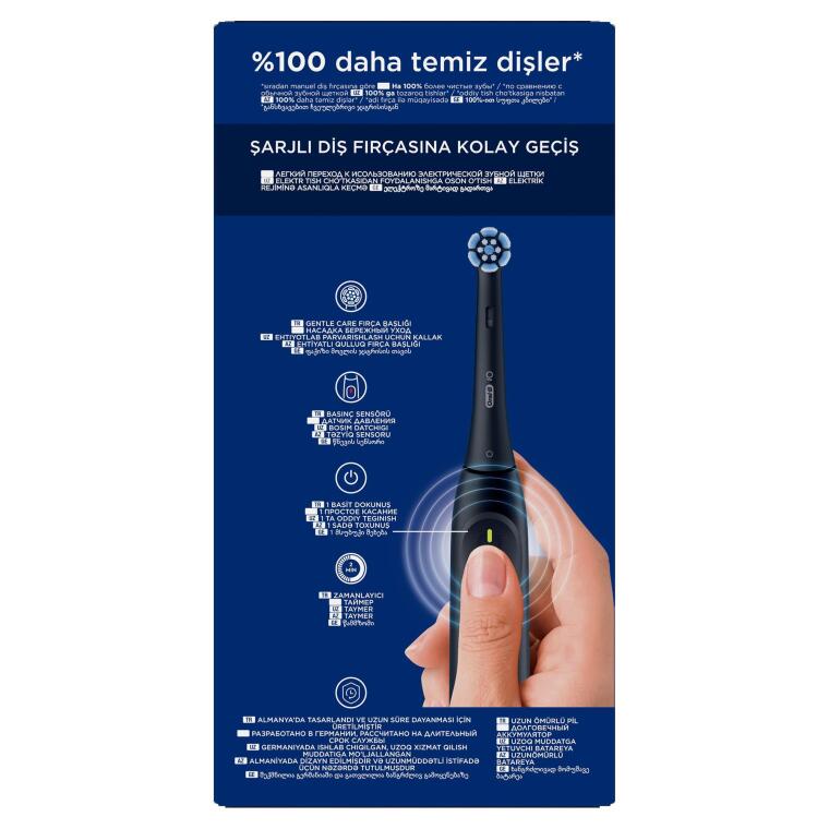Oral-B iO2 Siyah Şarjlı/Elektrikli Diş Fırçası, 1 Fırça Başlığı, Tek Şarjda 4 Haftaya Varan Kullanım, Seyahat Kabı