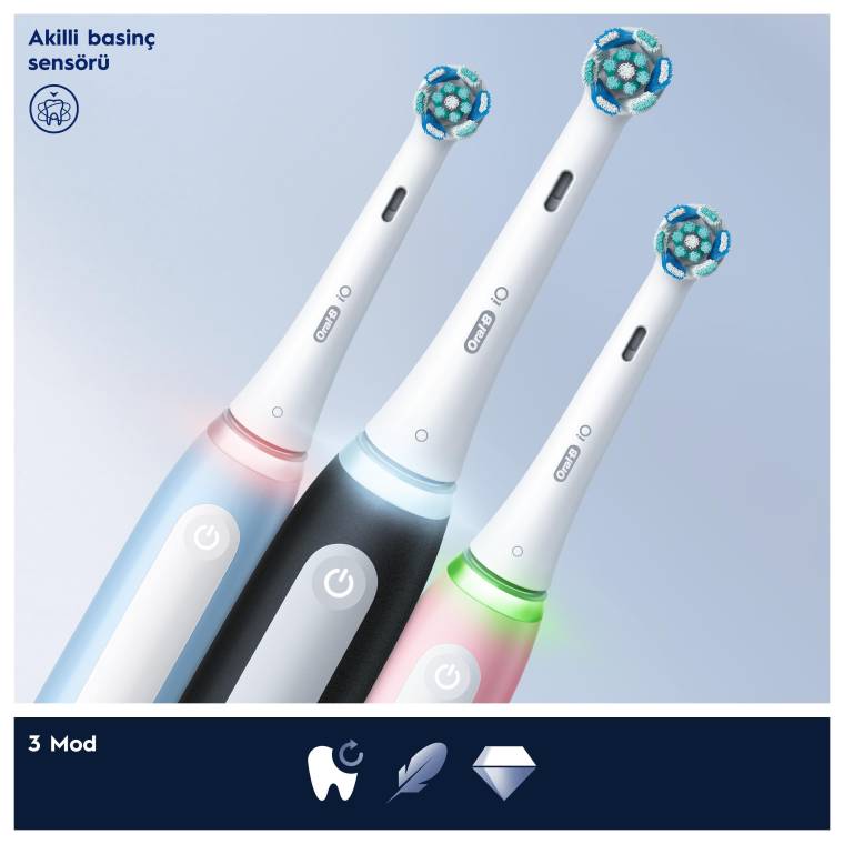 Oral-B iO3 Siyah Şarjlı/Elektrikli Diş Fırçası, 1 Fırça Başlığı, Uzun Ömürlü Pil