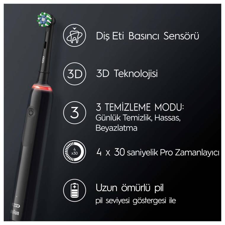 Oral-B Pro 3 3500 Şarj Edilebilir Diş Fırçası - Siyah