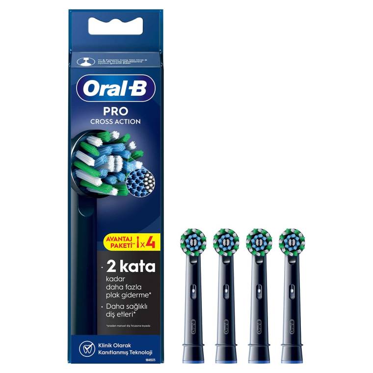 Oral-B Pro Cross Action X-Filament Siyah Şarjlı Diş Fırçası Yedek Başlığı 4 Adet