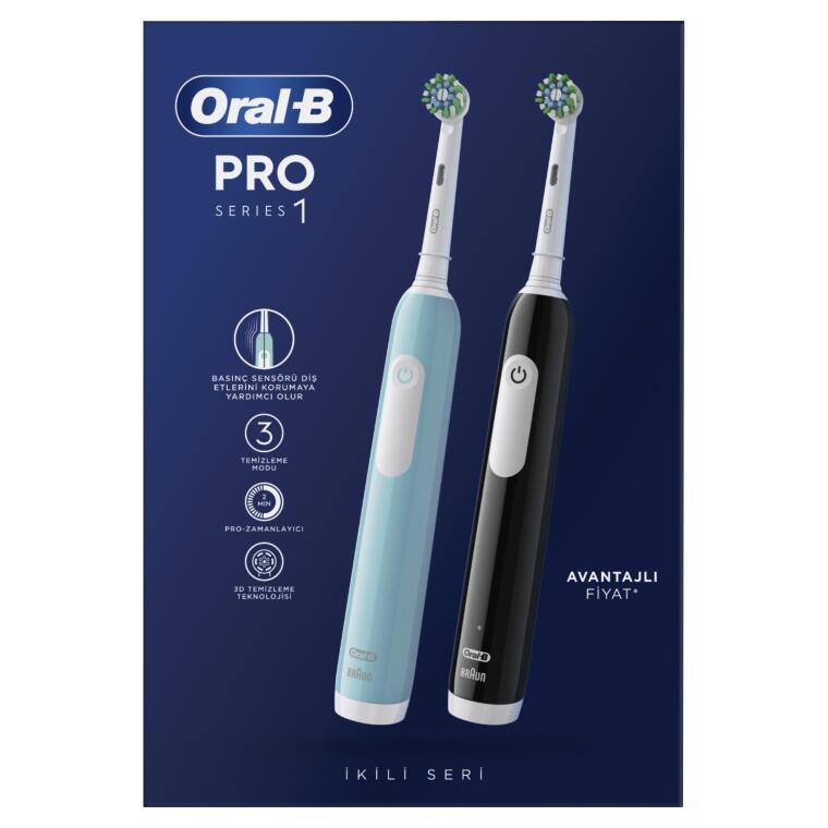 Oral-B Pro Series 1 İkili Paket, Siyah ve Mavi Şarjlı Diş Fırçaları