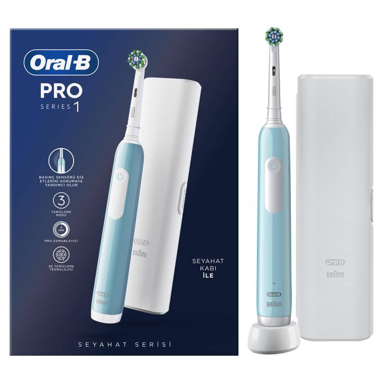 Oral-B Pro Series 1 Şarjlı Diş Fırçası Mavi + Seyahat Kabı